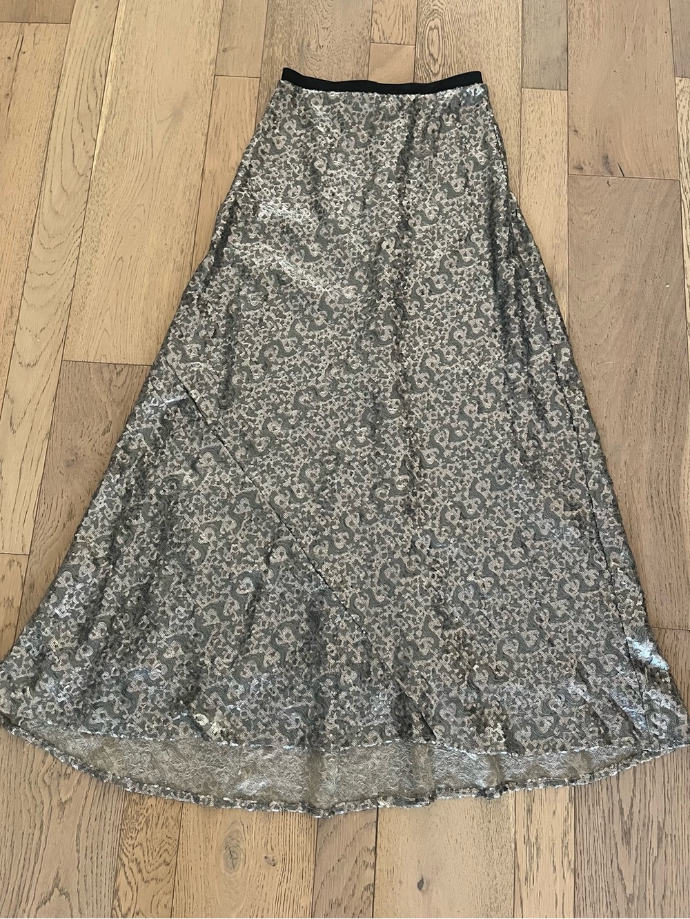 Anthropologie Corey Lynn Calter dusty silver/gold sequin high waisted maxi skirt